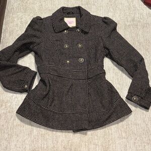 NEW Large Coat Black pink polka dots Bow back-lined Warm! Pink envelope junior